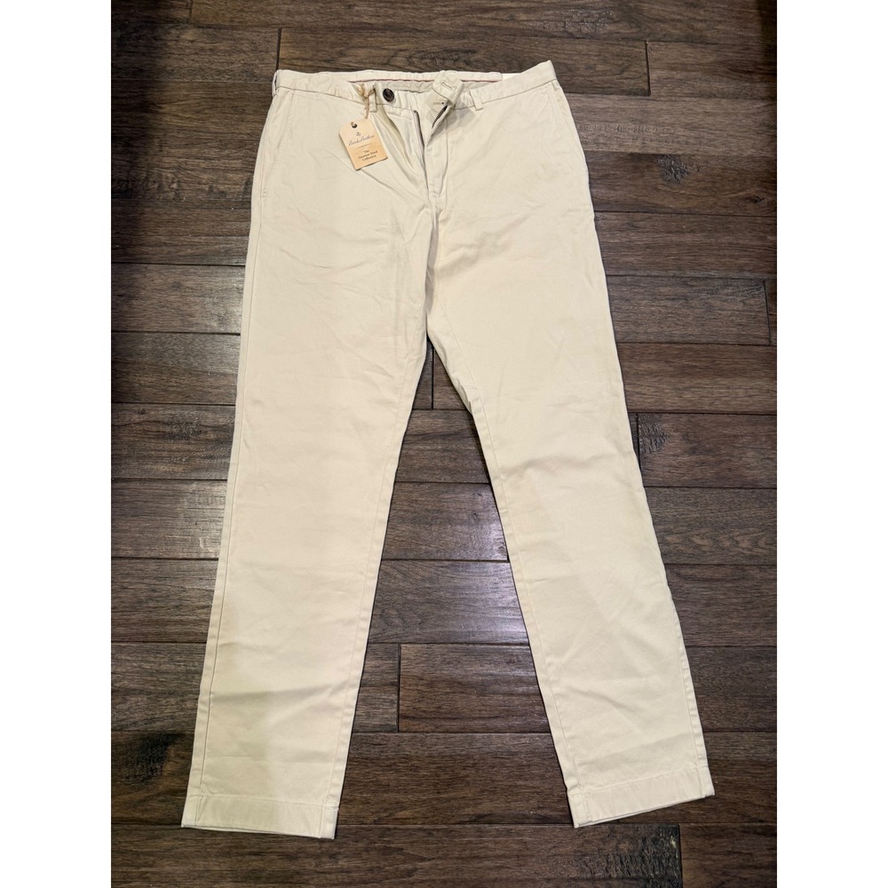 Brooks Brothers Chinos Mens 34x32 Beige Red Fleece Slim Fit Stretch Cotton Pants